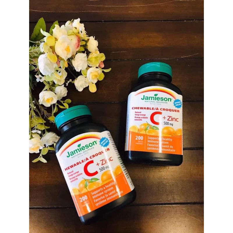Vitamin C giúp hỗ trợ miễn dịch Jamieson 500mg- Vị cam, hộp 120 viên nhai- made in Canada