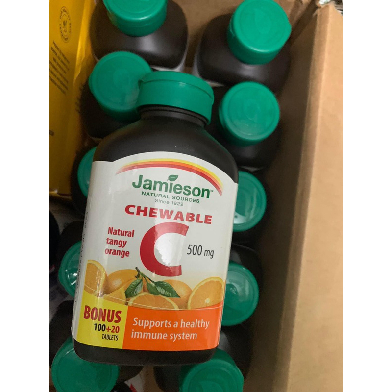 Vitamin C giúp hỗ trợ miễn dịch Jamieson 500mg- Vị cam, hộp 120 viên nhai- made in Canada
