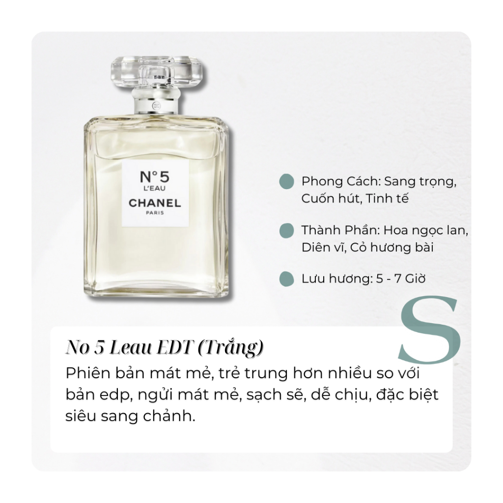 Mùi hương cam chanh hoa trắng No5 L‘Eau - Mẫu Thử Nước Hoa