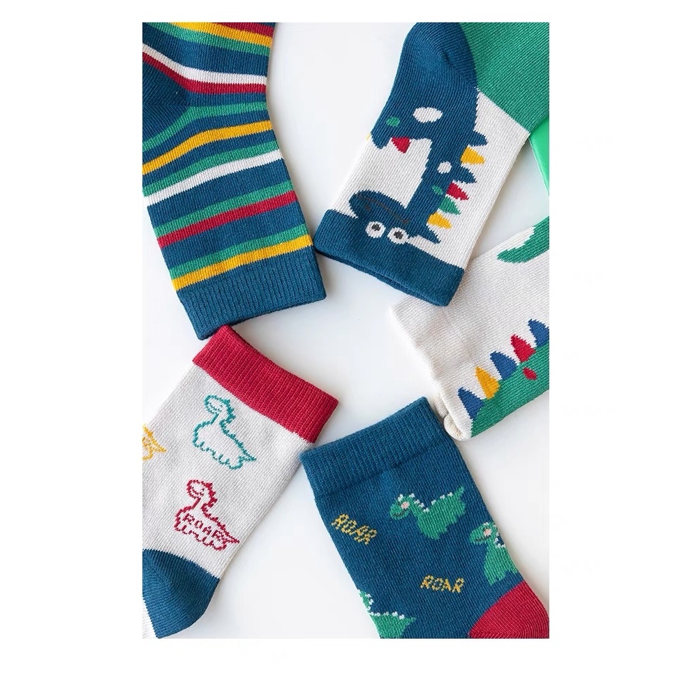 Set 5 Đôi Tất Cotton Cổ cao Khủng Long Xanh Bé Trai , Gái Sợi Bông Mềm Mại Thoáng Khí Khử Mùi te10 Phanngoc06