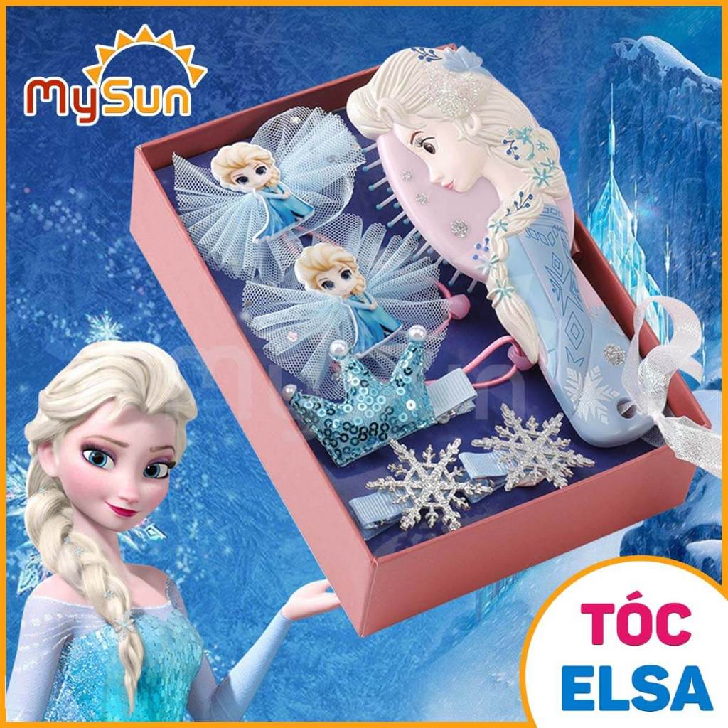 Hộp phụ kiện tóc cho bé gái công chúa Elsa Disney - dây chun buộc, băng đô cài, nơ kẹp tóc MySun