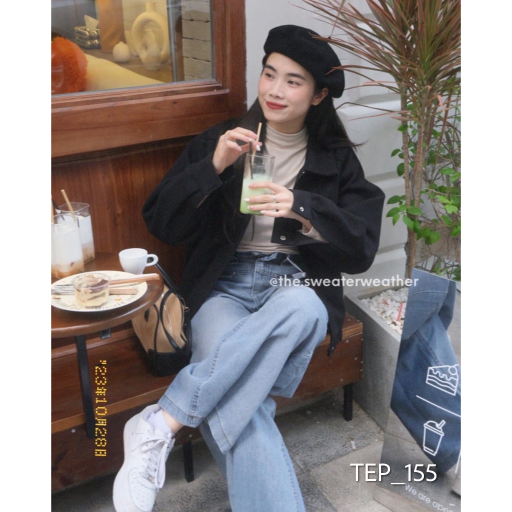 Áo bomber dạ dáng lửng bo gấu
