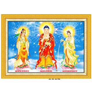 Tranh thêu chữ thập Tam thế phật kt 100x74cm