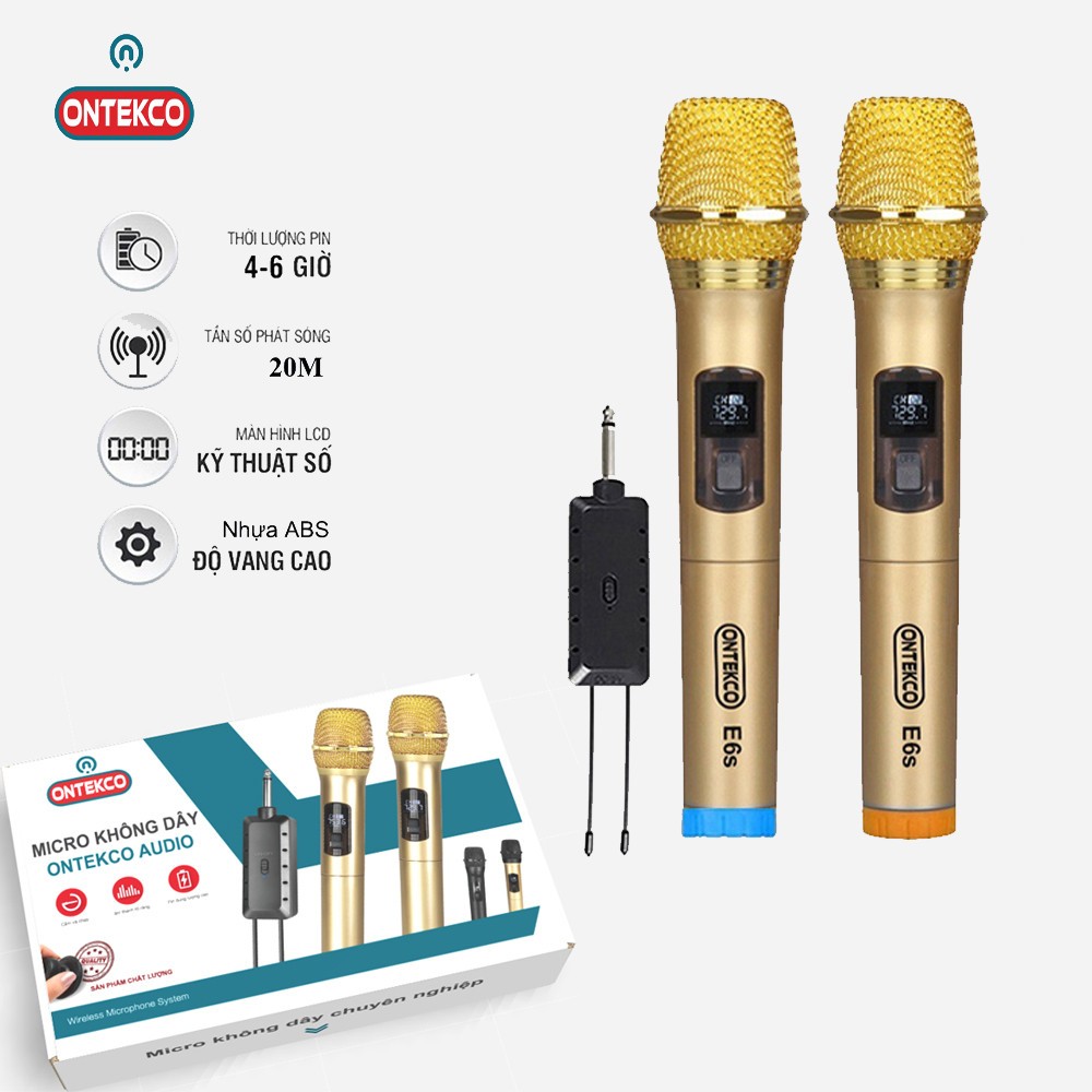Micro hát karaoke Ontekco E6S loa kéo, bluetooth loa gia đình karaoke, chống hú, âm vang. Bảo hành 12 tháng