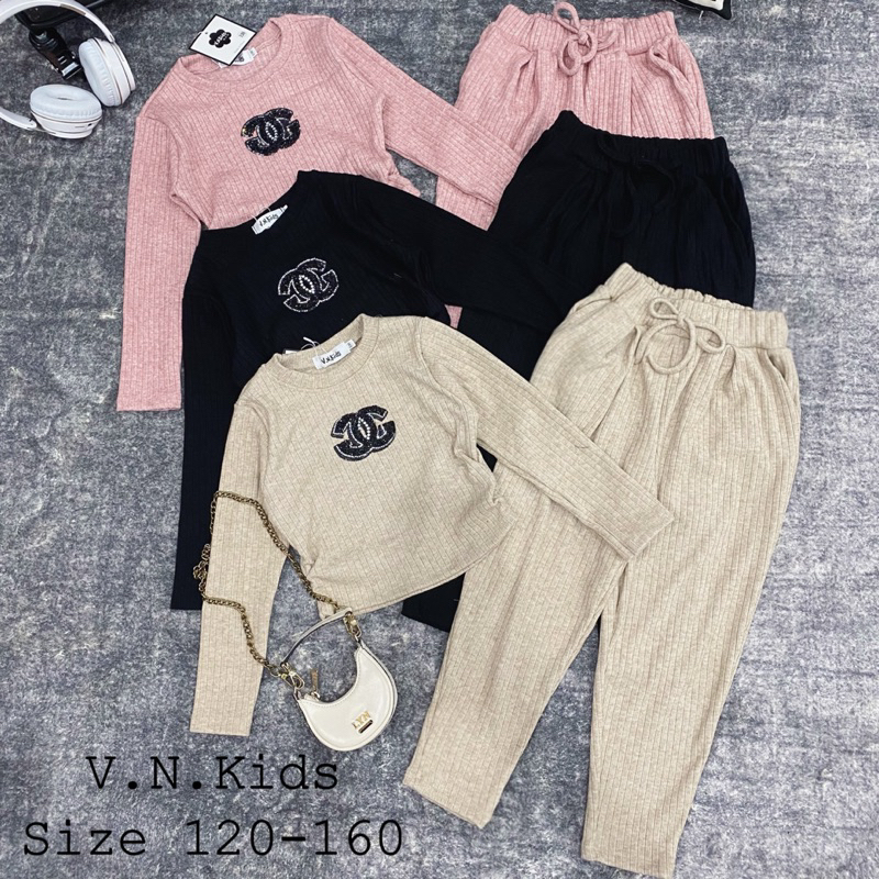 Bộ len đũa croptop đính đá cao cấp cho Bé 17kg-40kg