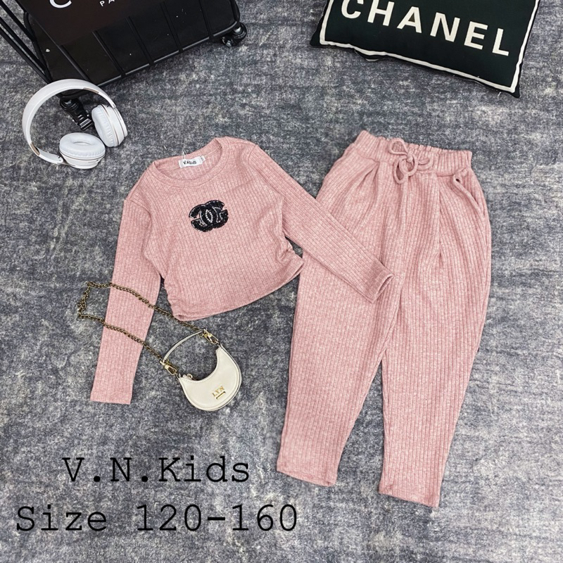 Bộ len đũa croptop đính đá cao cấp cho Bé 17kg-40kg