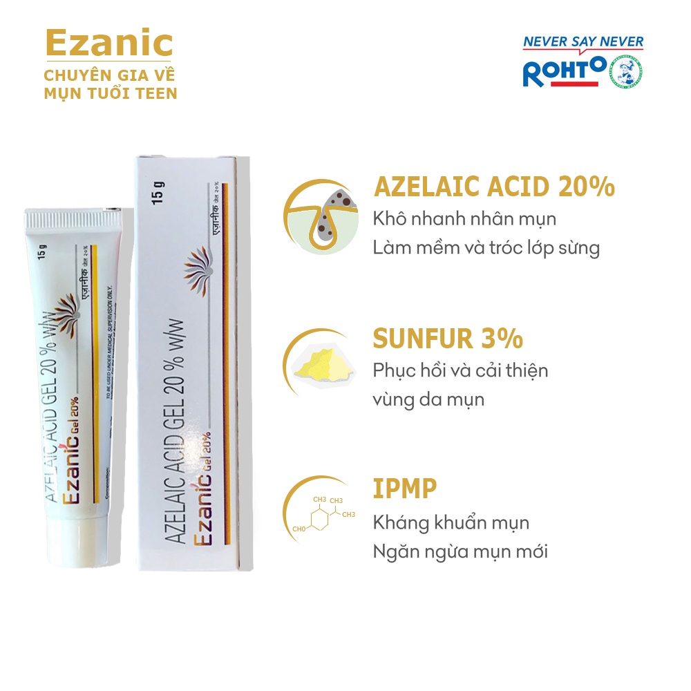 Kem Giảm Mụn Giảm Thâm Dưỡng Trắng Sáng Da Ezanic Azelaic 20% 15g