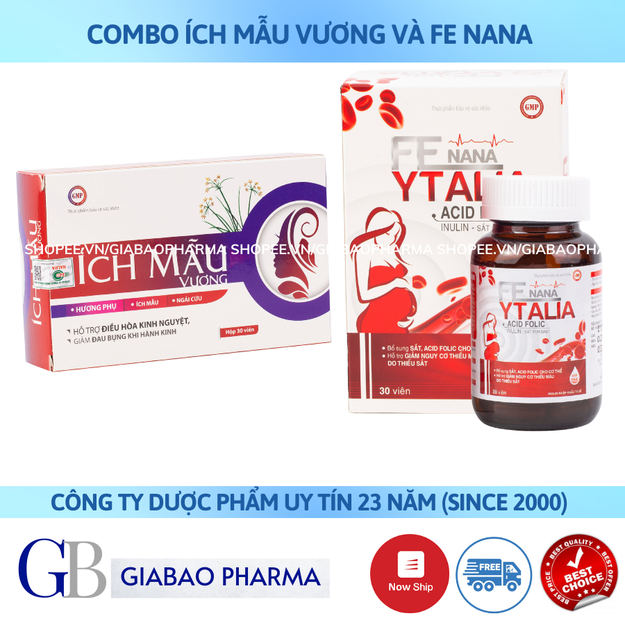 Combo hỗ trợ điều kinh Ích Mẫu Vương & Viên Sắt FE Nana liệu trình 15 ngày (H/30 v mỗi loại)
