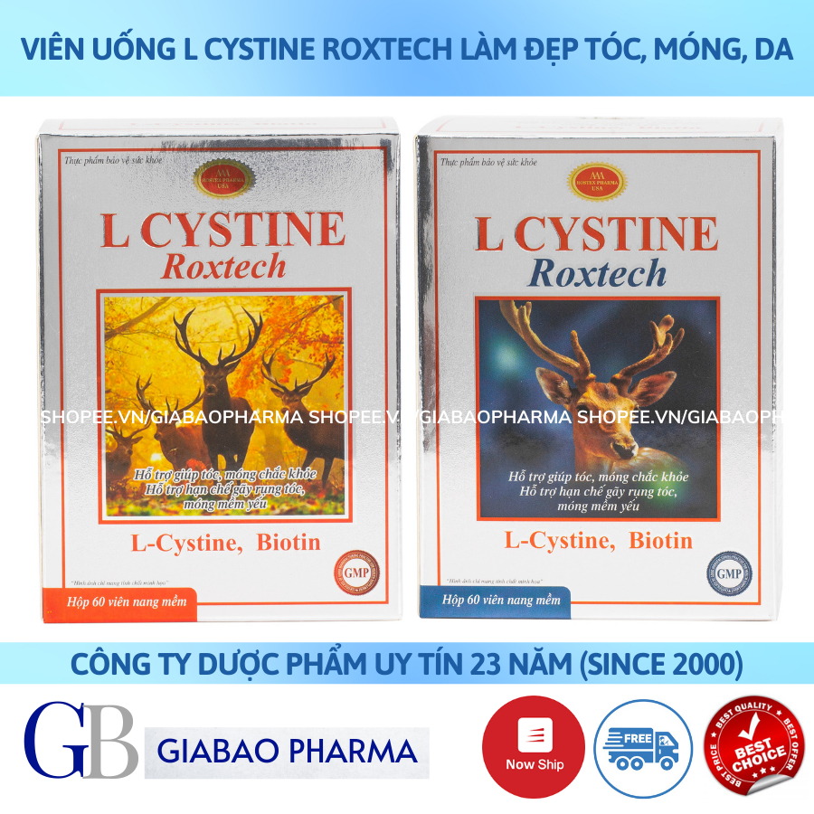 Viên uống L cystine Roxtech hỗ trợ hạn chế gãy rụng tóc, móng mềm yếu (Hộp 60 viên)