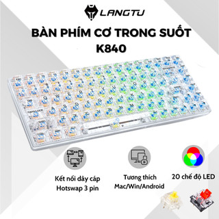 Bàn phím cơ tkl 84 phím trong suốt k840 - led rainbow - yellow switch & red switch - có hotswap - double short