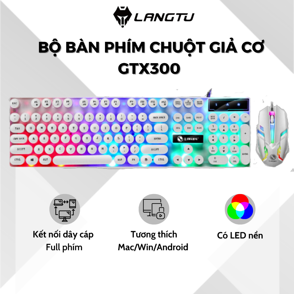 Bộ Bàn Phím Chuột Máy Tính Giả Cơ GTX300 - Full 104 phím - LED Nền Đẹp - Tương Thích Với Mọi Thiết Bị