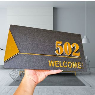 Bảng Biển Số Nhà alu + chữ nổi 10mm mica Vàng