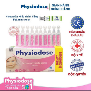 (Nhùn nhùn) Nước Muối Sinh Lý Physiodose (Hộp 30/40 ống x 5ml) hàng nhập khẩu chính hãng có tem