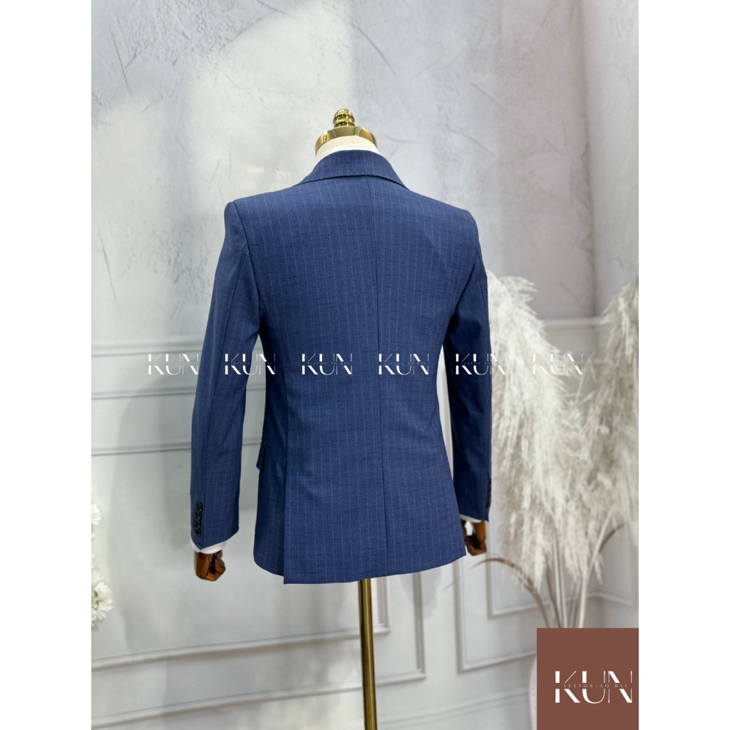 Bộ vest nam 2 khuy, áo vest sọc màu ghi, màu xanh, hàng 2 lớp, quần âu áo vest form chuẩn cao cấp - V21