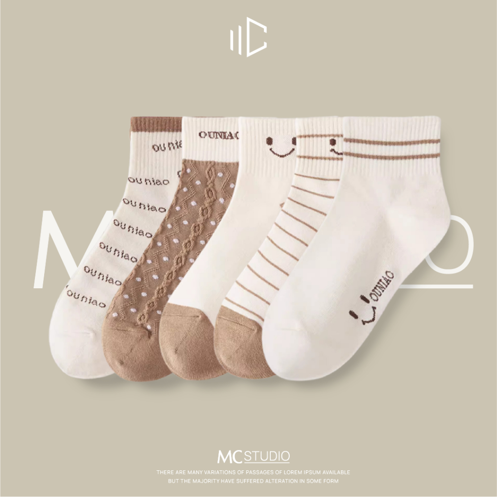 Set 5 Đôi Tất Cổ Ngắn Màu Trắng Be Smily Jussy Official Tất Nam Nữ Chất Vải Cotton Co Giãn Khử Mùi