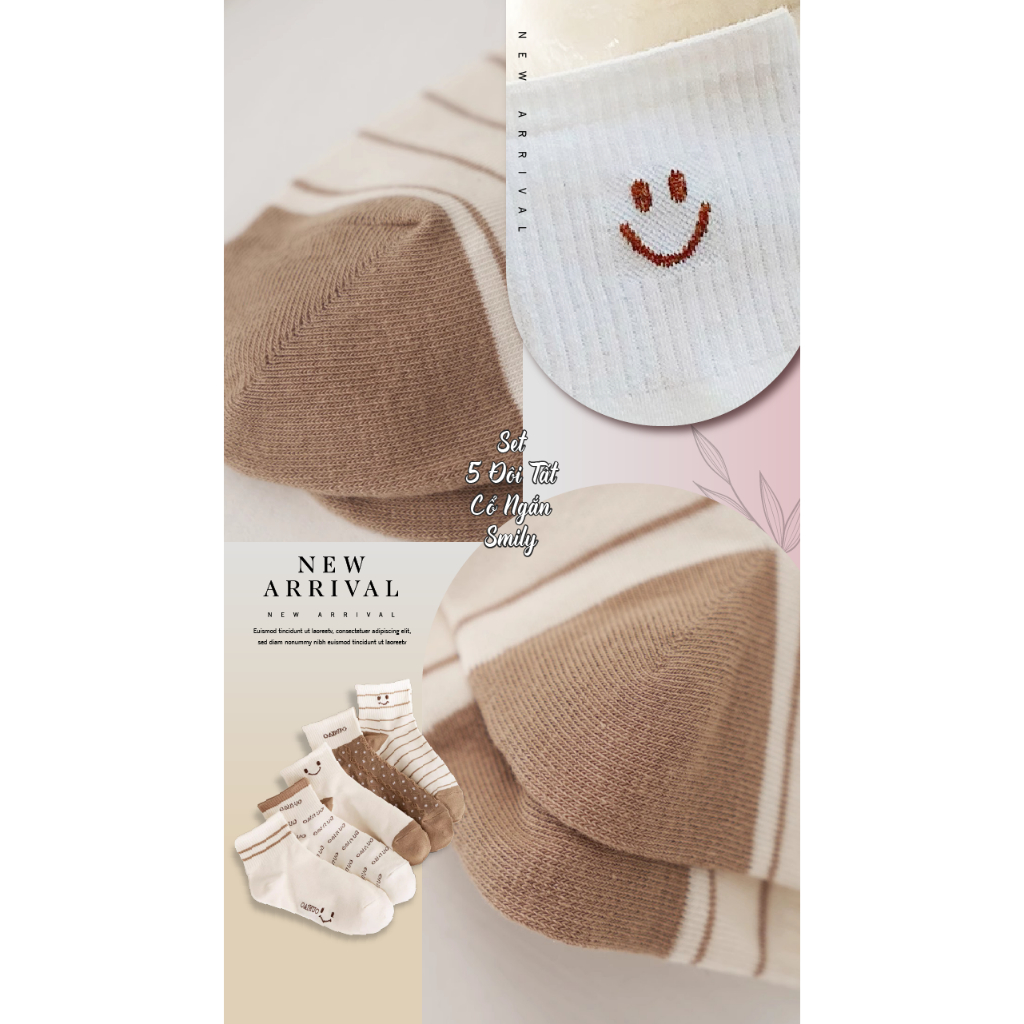 Set 5 Đôi Tất Cổ Ngắn Màu Trắng Be Smily Jussy Official Tất Nam Nữ Chất Vải Cotton Co Giãn Khử Mùi