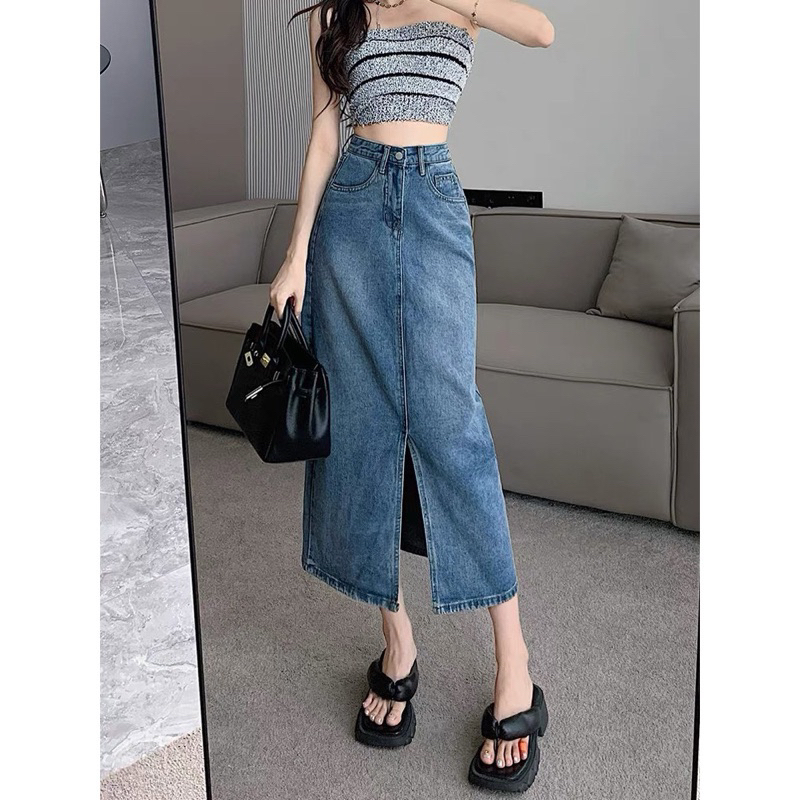 CHÂN VÁY JEAN DÁNG DÀI ĐEN bigsize