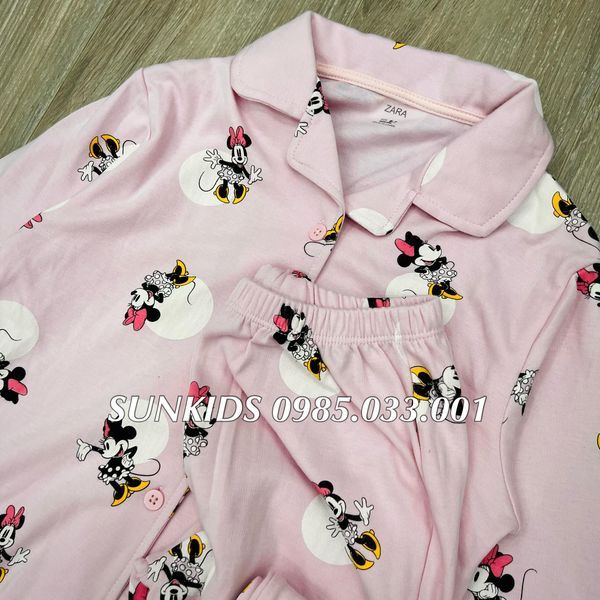 Bộ Pijama bé gái cotton Mickey hồng