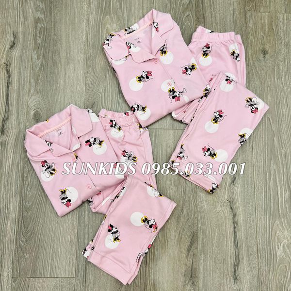 Bộ Pijama bé gái cotton Mickey hồng