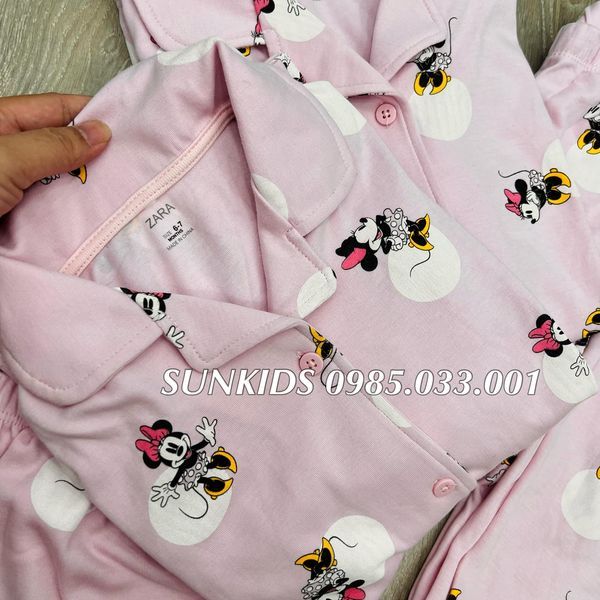 Bộ Pijama bé gái cotton Mickey hồng