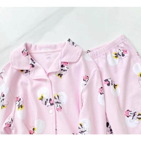 Bộ Pijama bé gái cotton Mickey hồng