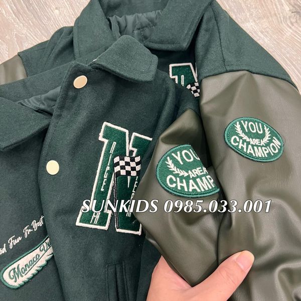 Áo bomber XANH bé trai tay phối da chữ N