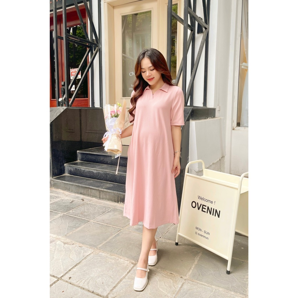 Đầm bầu suông đẹp cổ bẻ RIKA DRESS phong cách Hàn Quốc nhẹ nhàng by L'amme