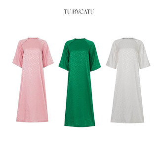 TUBYCATU | Áo dài Thuỵ An (Không kèm theo quần) chất liệu lụa hoạ tiết hoa chìm 3 màu Hồng/ Xanh Lá/ Trắng/ Hồng Sen