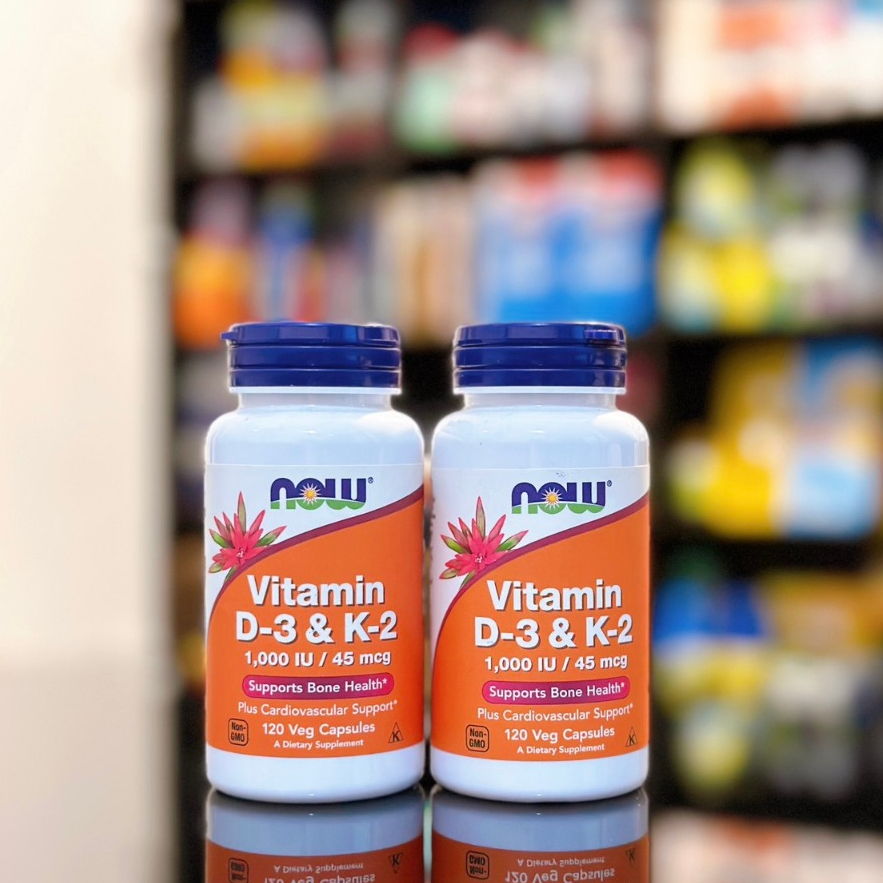 Viên uống Now Vitamin D3 K2 1000 IU 45 mcg của Mỹ Hỗ Trợ Cho Xương Chắc Khỏe, Hộp 120 viên