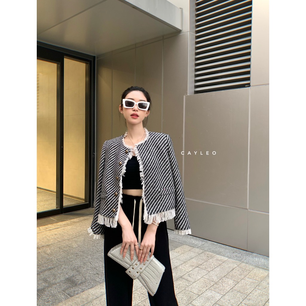 Áo vest dạ tweed tua rua Cây Leo Design phong cách tiểu thư, sang trọng Min6971