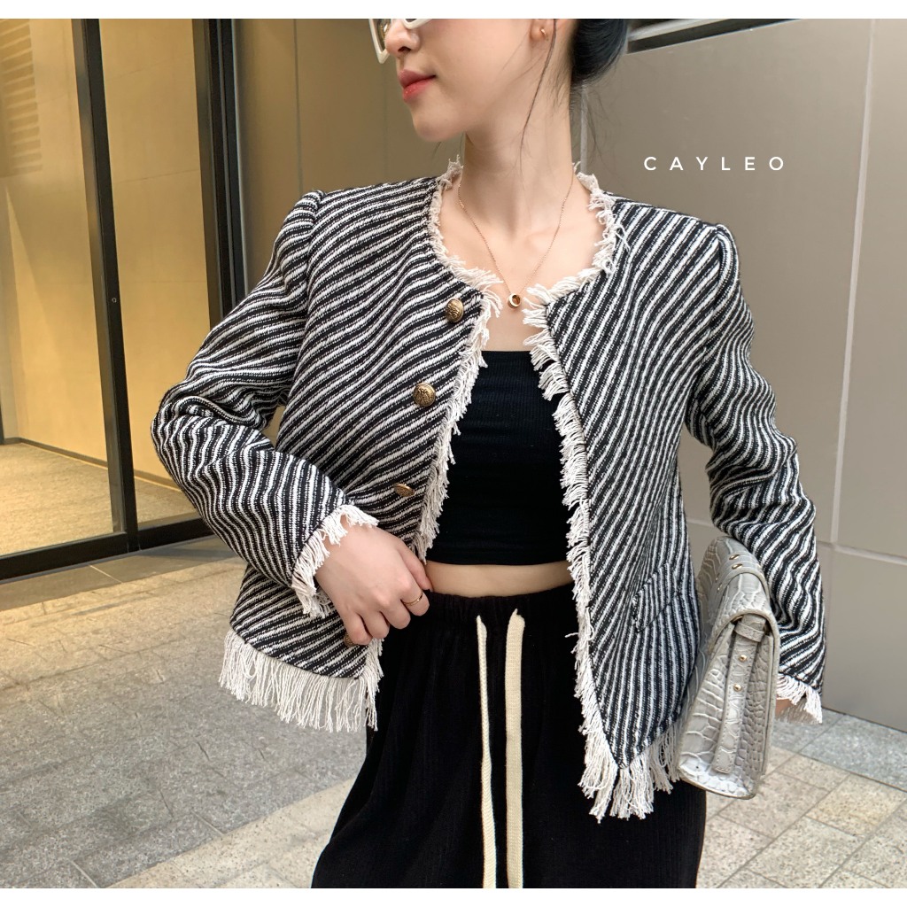 Áo vest dạ tweed tua rua Cây Leo Design phong cách tiểu thư, sang trọng Min6971