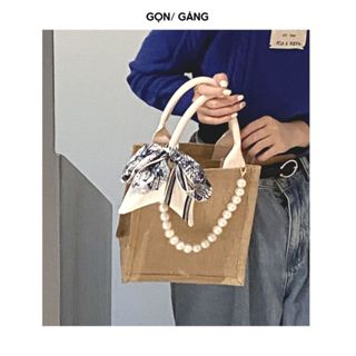  Túi cói mini xách tay đứng form cứng cáp đựng đồ cá nhân du lịch đi biển đựng cơm trưa có lót chống nước Gọn Gàng 