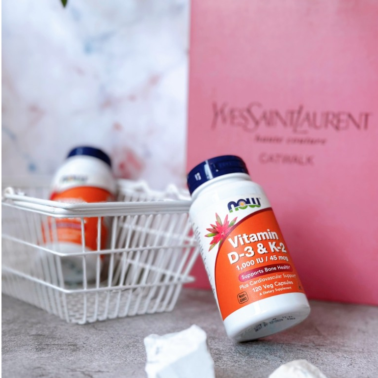 Viên uống Now Vitamin D3 K2 1000 IU 45 mcg của Mỹ Hỗ Trợ Cho Xương Chắc Khỏe, Hộp 120 viên