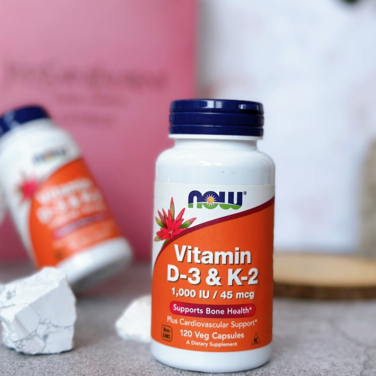 Viên uống Now Vitamin D3 K2 1000 IU 45 mcg của Mỹ Hỗ Trợ Cho Xương Chắc Khỏe, Hộp 120 viên