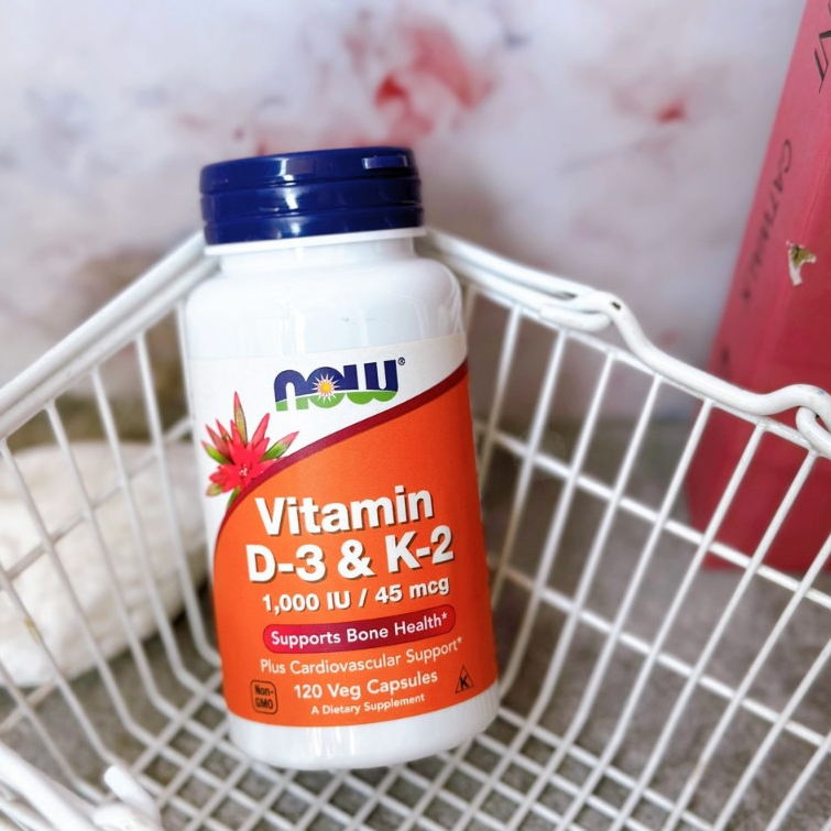 Viên uống Now Vitamin D3 K2 1000 IU 45 mcg của Mỹ Hỗ Trợ Cho Xương Chắc Khỏe, Hộp 120 viên