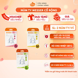 Núm vú cổ rộng silicon siêu mềm Wesser cho bé Size S M L