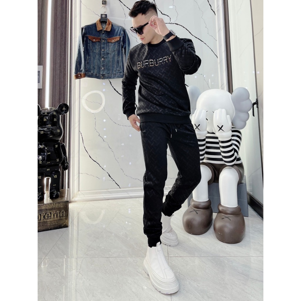 Bộ quần áo nỉ thu đông nam dài tay BND13 ép vân logo thêu viền