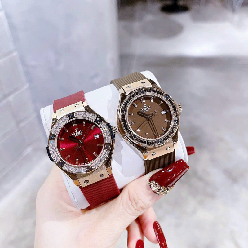 Đồng Hồ Nữ HLÕB Dây Cao su non, đá pha lê Cao Cấp FULLBOX