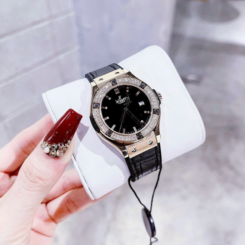 Đồng Hồ Nữ HLÕB Dây Cao su non, đá pha lê Cao Cấp FULLBOX