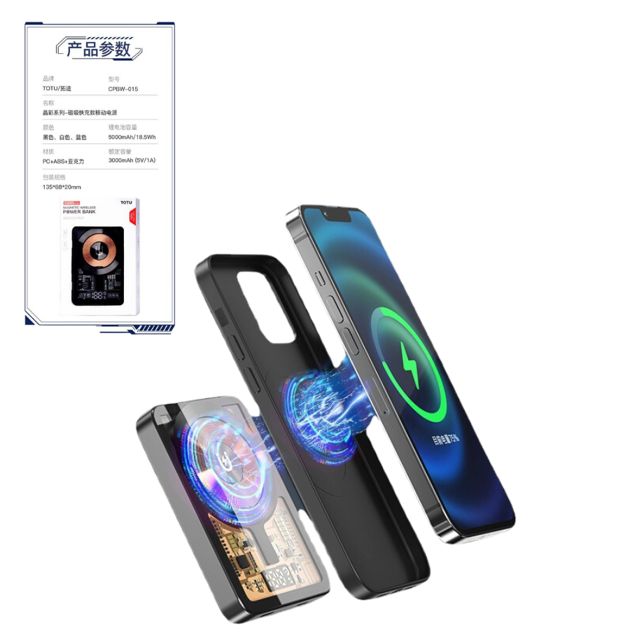 Sạc dự phòng không dây - trong suốt TOTU CPBW -015, sạc nhanh 5000mAh, Bảo hành 12 tháng, Chính Hãng