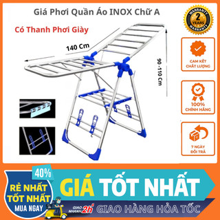 Giá phơi quần áo chữ A inox cao cấp thông minh kèm kệ phơi giày , giàn phơi quần áo ngoài trời ban công BH 2 năm