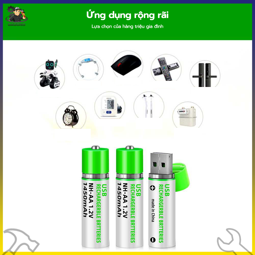 Pin sạc aa tự sạc qua cổng USB tiện dụng dùng cho chuột không dây đồ chơi trẻ nhỏ, bảo vệ môi trường