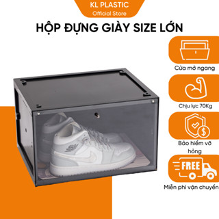 Hộp đựng giày nhựa cứng cửa ngang gấp gọn, Hộp trong suốt mica vừa size 47 (Nắp mica kính trong suốt)
