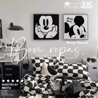 Tranh Mickey Mouse Decor Phòng - Tranh Treo Tường Canvas Decor Trang Trí Phòng Ngủ, Phòng Khách. Tranh Trắng Đen