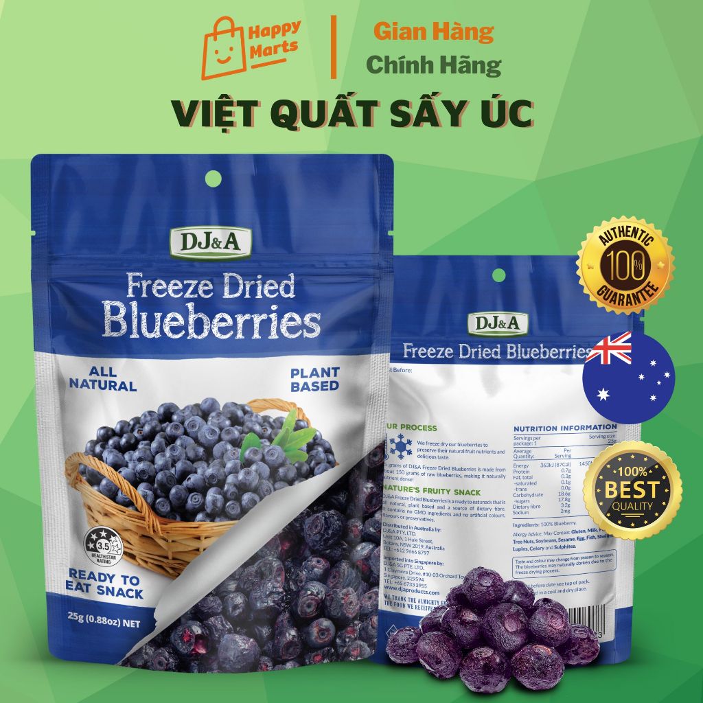 Việt Quất Sấy Giòn DJ&A 25g - Ăn Vặt Văn Phòng - Nhập Khẩu Úc - Việt Quất Sấy Lạnh Tốt Cho Sức Khỏe