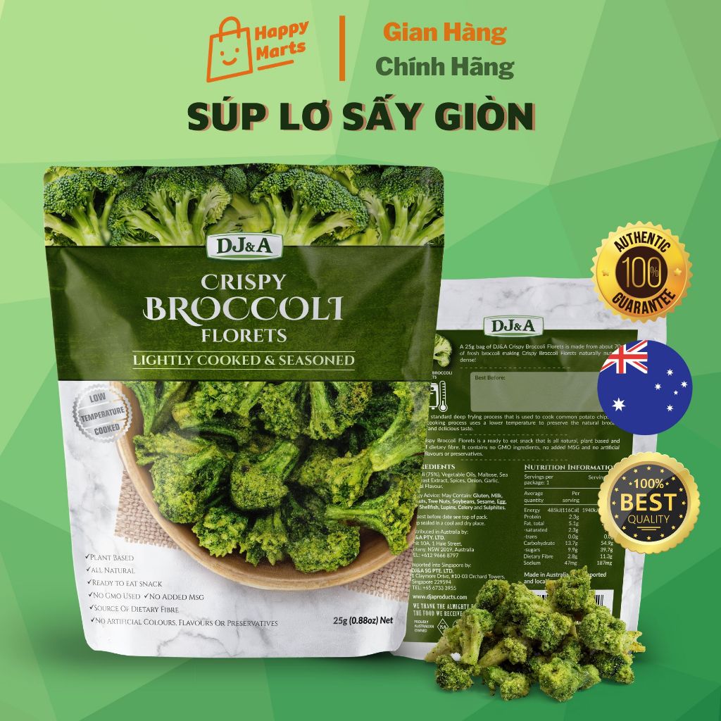 Súp lơ xanh sấy giòn DJ&A Úc 25g - Tốt Cho Sức Khỏe - Ăn Vặt Văn Phòng Giảm Cân - Bông Cải Xanh Sấy Nhập Khẩu Úc