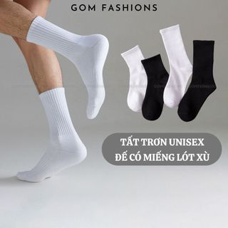 Tất nam nữ cổ cao, cổ trung trơn GOMTAT, chất liệu cotton lót xù cao cấp êm chân, thoáng mát - TATXU-COCAO-TRON