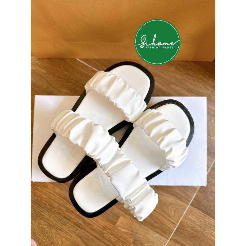 Dép lê nữ, dép bánh mì nữ 2 quai ngang bèo nhún da mềm đế su 2PH êm chân, cực xinh