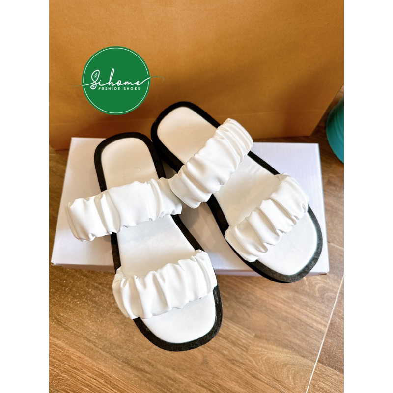 Dép lê nữ, dép bánh mì nữ 2 quai ngang bèo nhún da mềm đế su 2PH êm chân, cực xinh