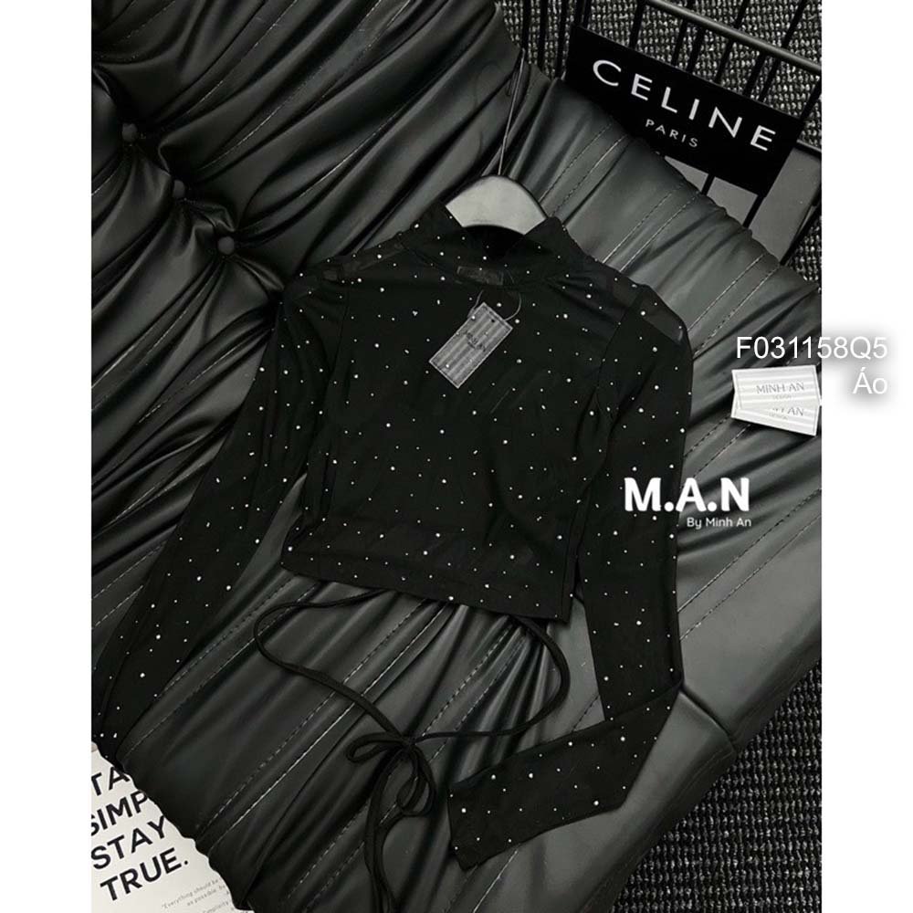 Áo kiểu lưới phối đinh hột tay dài hàng đẹp! transstore90